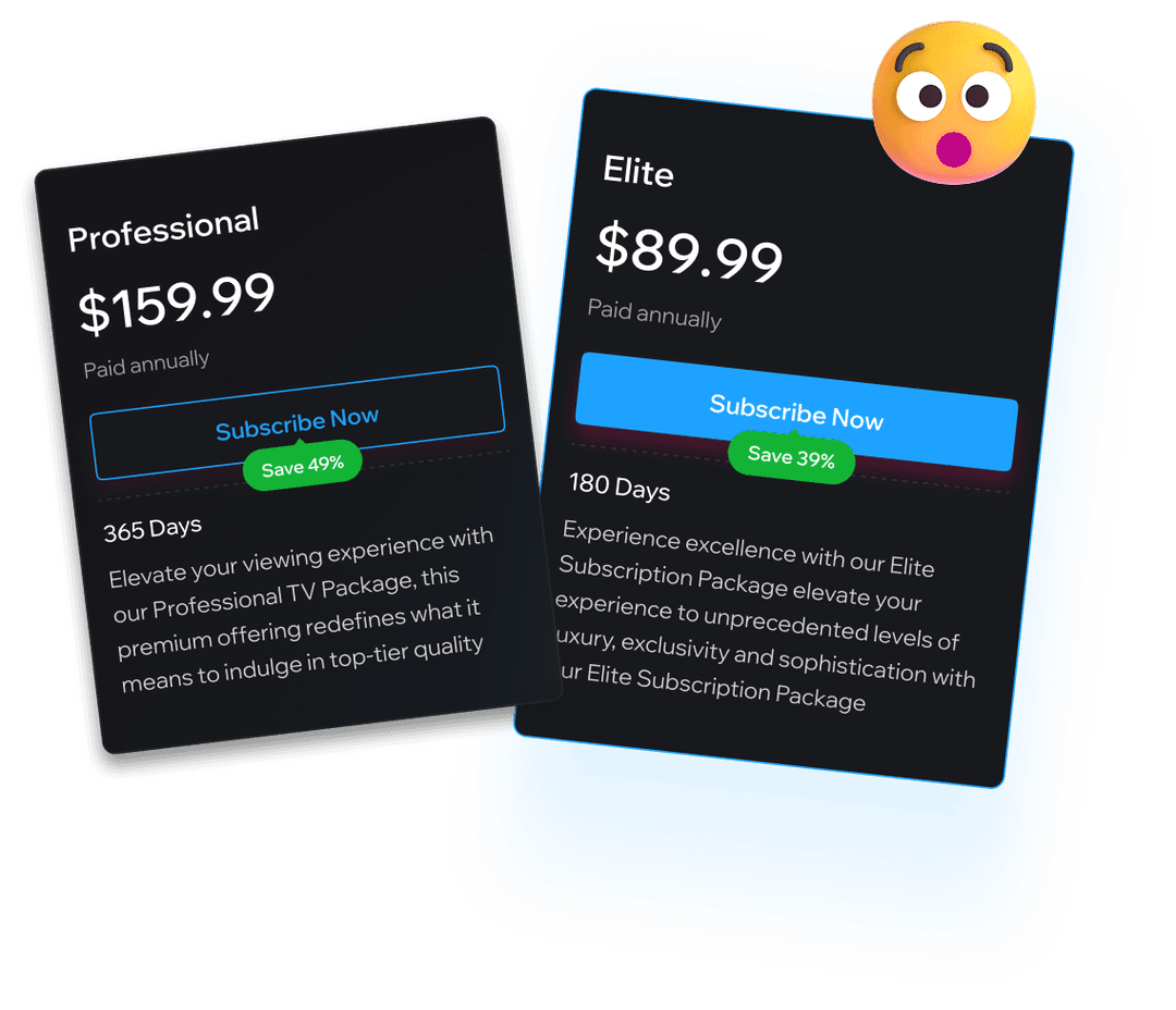Apollo TV plan cards showing prices and savings per screen